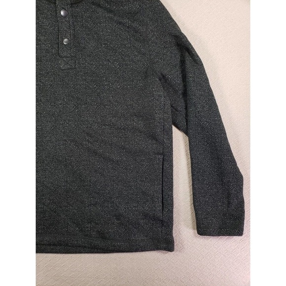 GH Bass Sweater Mens Large L 1/4 Snap Button High Neck Collar Fleece Herringbone - Picture 3 of 13